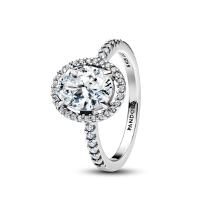 Oval Sparkling Halo Statement Ring