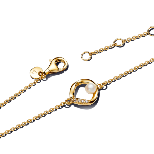 Organically Shaped Pavé Circle & Treated Freshwater Cultured Pearl Bracelet - Image 3
